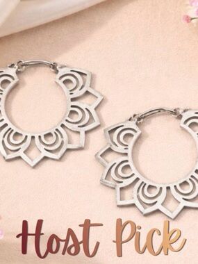 Stainless Steel Silver Lotus Flower Hoop Earrings Boho